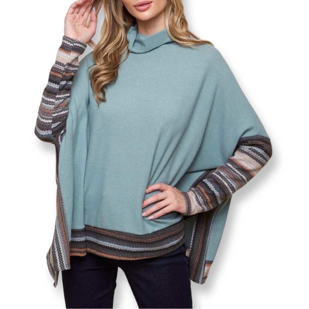 Blue poncho style sweater top